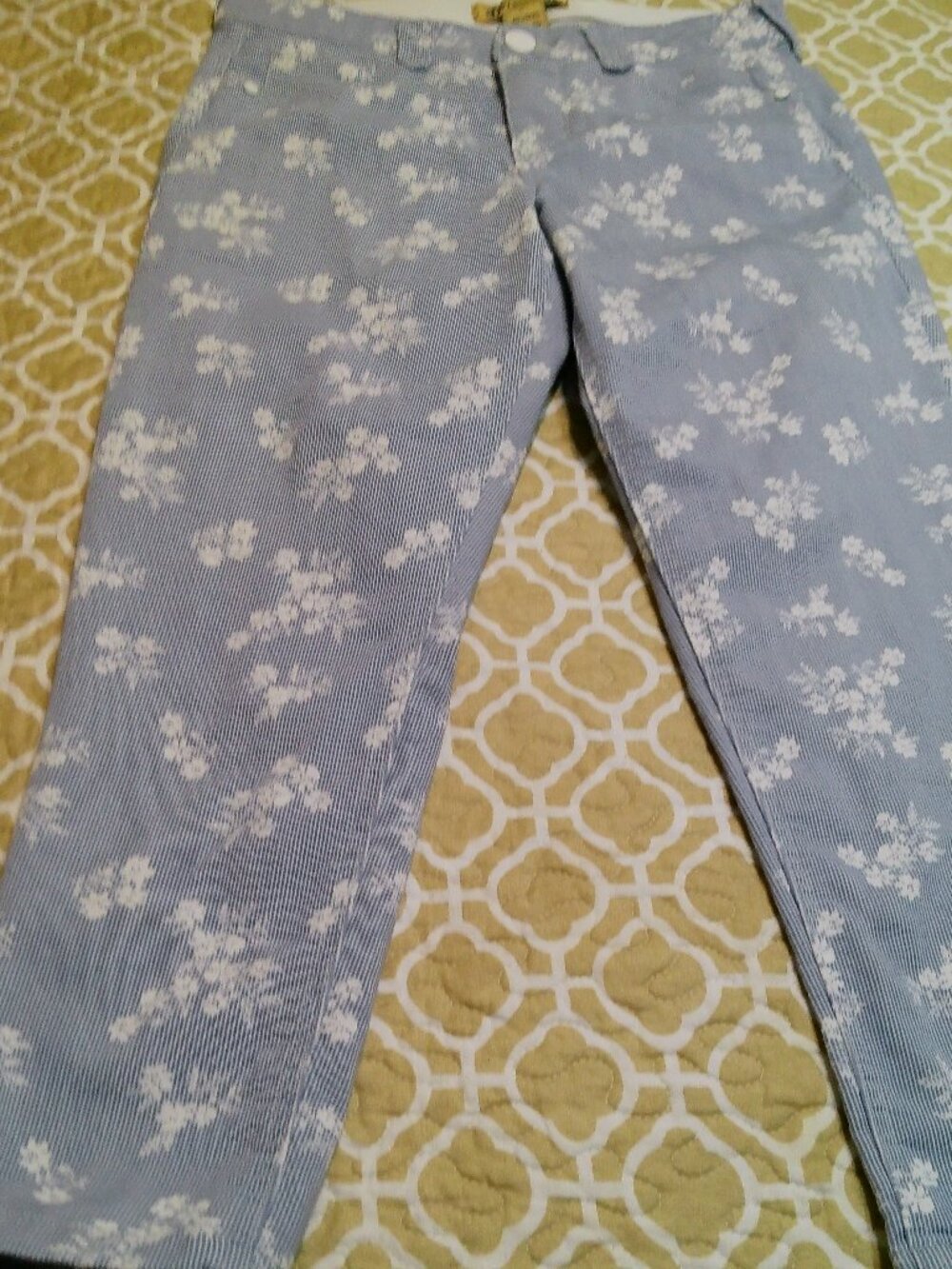 DEMOCRACY BLUE WHITE FLORAL PRINT SIZE 8 GOOD CONDITION CROP
